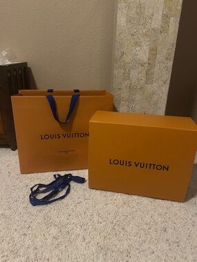 Large Louis Vuitton Box, Shopping Bag, and Ribbon